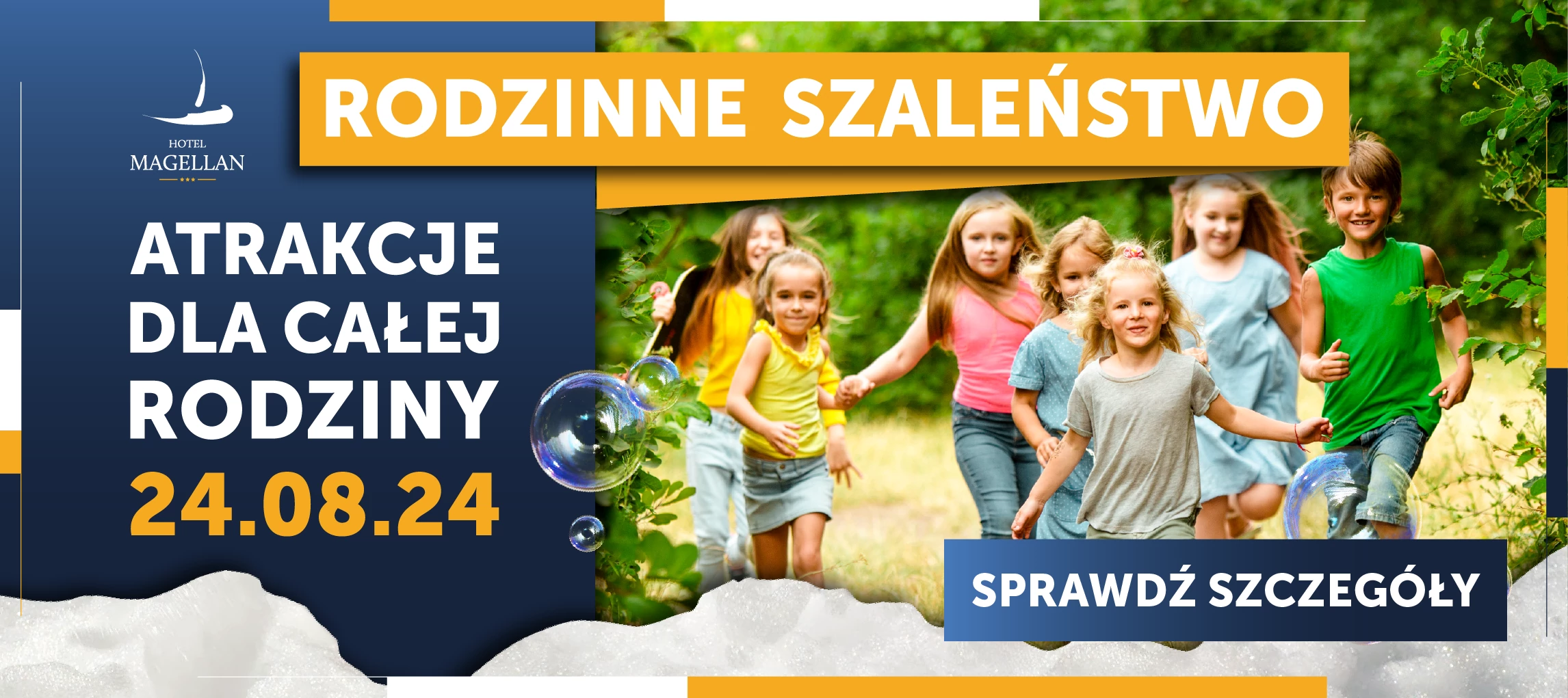 Rodzinne Zakończenie Lata z darmowymi atrakcjami w Hotelu Magellan w województwie łódzkim darmowy park linowy i piana party i kino w plenerze